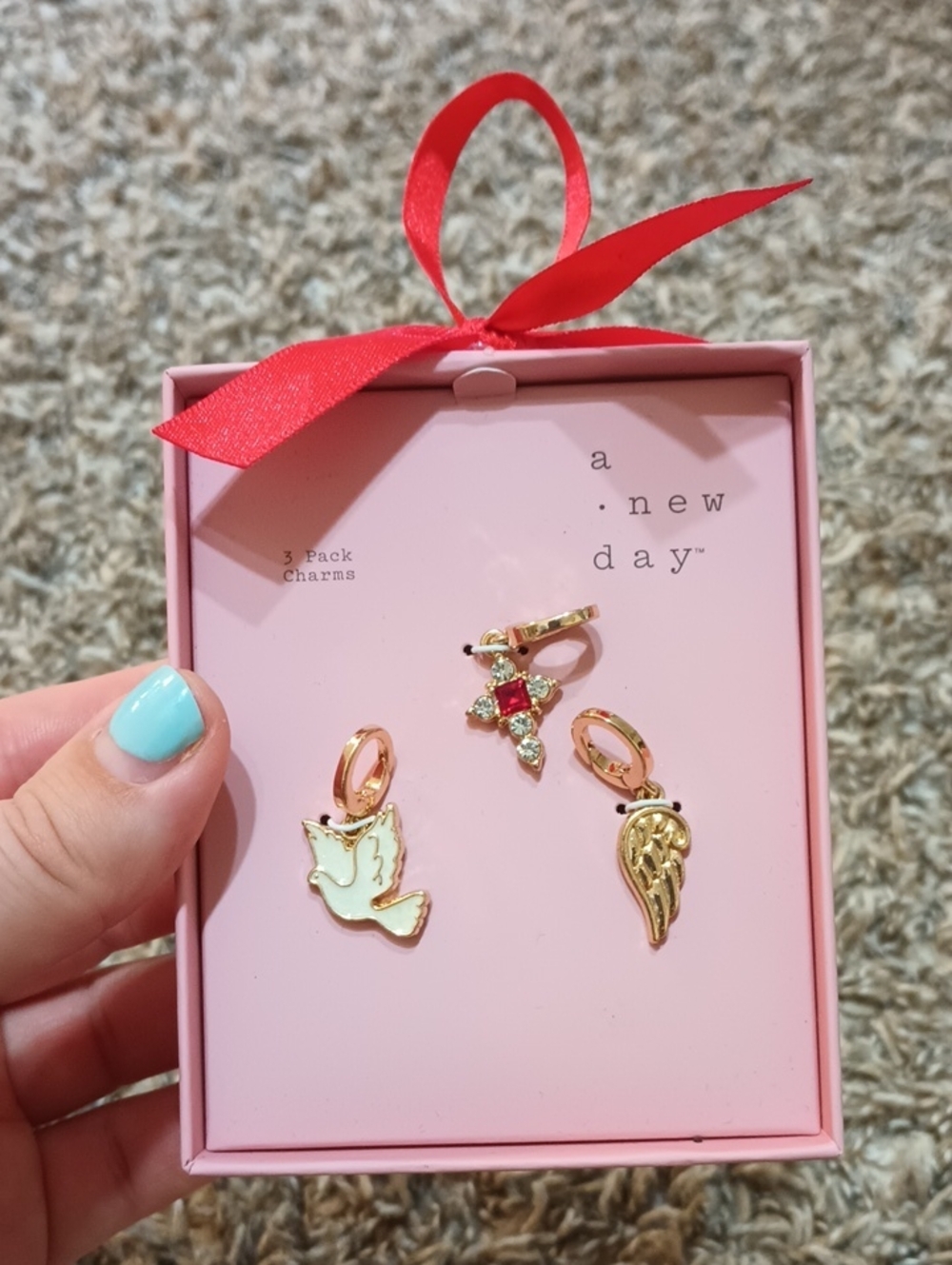 #.  a new day ARose Gold Religious and Dove Charm Set